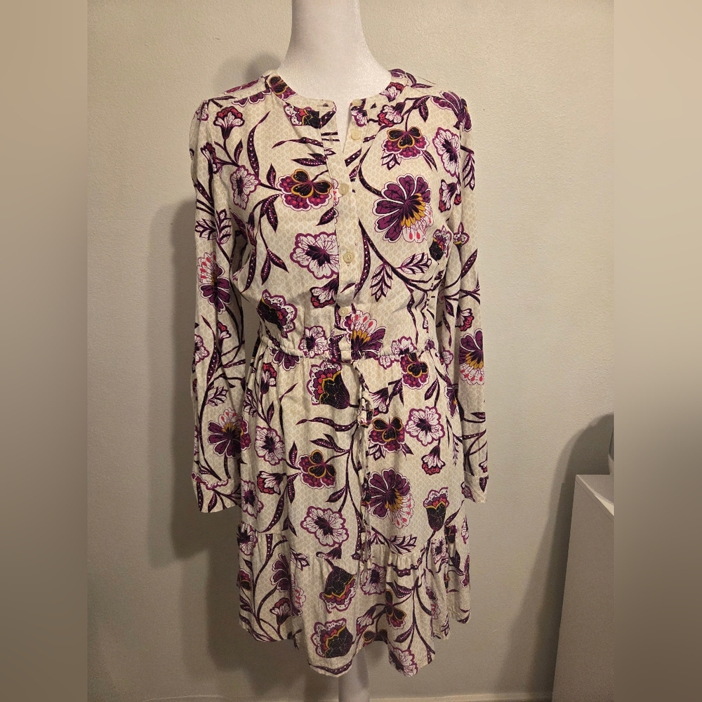 Loft Floral Long Sleeve Dress - Purple and Cream